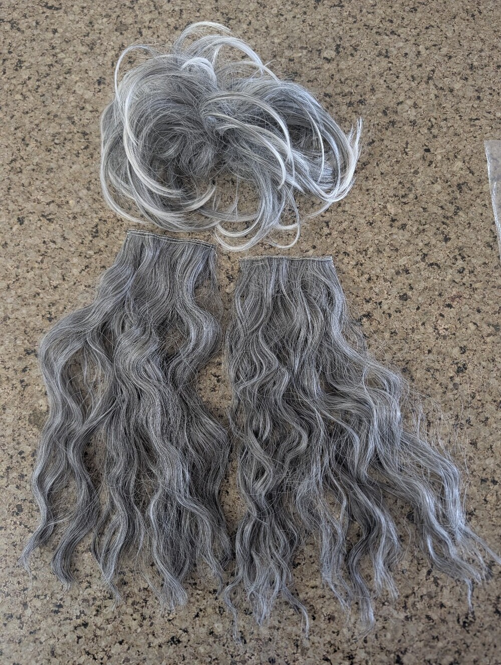 Grey Slate Silver Highlighted Wavy 4 Clips, Pony 12 Inch Extensions Hair Bundle
